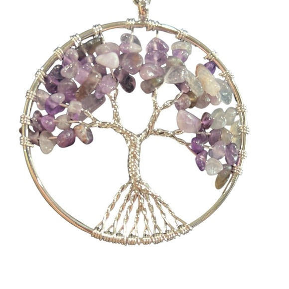Natural Stone Super 7 Healer Crystal Large Tree of Life Pendant Necklace - Picture 3 of 4
